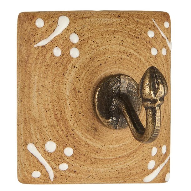 Knage enkelt firkantet r� brun keramik m/hvidt m�nster