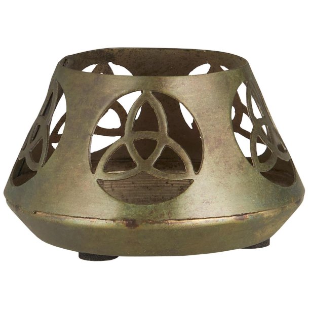 Stage t/fyrfadslys konisk cirkelmnster grn patina