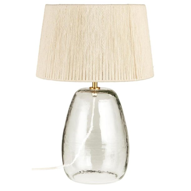 Bordlampe Congo m/struktureret glas og cremefarvet juteskrm