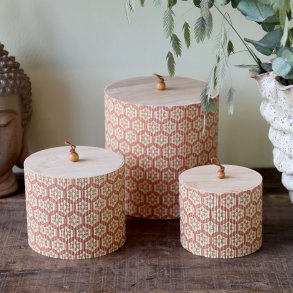 Chic Antique, Amilly �ske i bambus s�t af 3, rund, coral