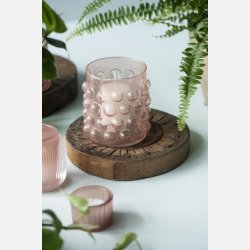 Lygte t/fyrfadslys m/bobler lyserdt glas