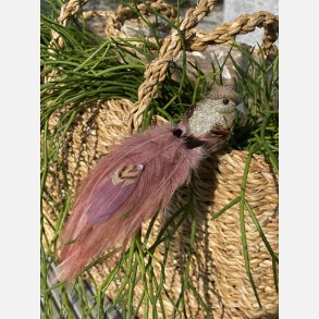 Deko fugl, rosa, m. clips