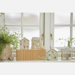 Hus t/fyrfadslys Lkken beige m/turkis dr