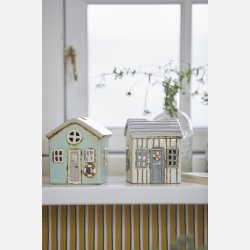 Hus t/fyrfadslys Lkken beige m/turkis dr