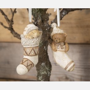 Kat og bamse i julesokker,  til ophng, 2 stk