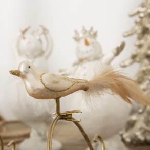 Deko glasfugl, mat,  creme, m. clips