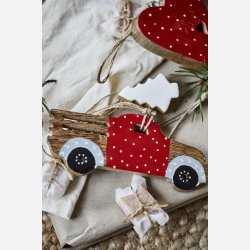 Bil t/ophng 2 stk.m/rdt, hvidt, sort og grt mnster