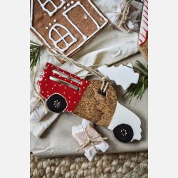 Bil t/ophng 2 stk.m/rdt, hvidt, sort og grt mnster