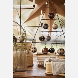 Julekugle papmache milky brown m/m�nster, 3 stk