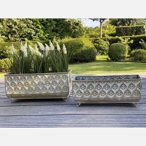 Aflange zinkpotter, antik grn,  m. fdder, st  2