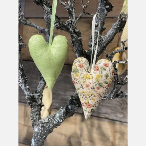 Hjerter i stof, gr�n/motiv, 2 stk. 