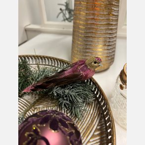 Deko fugl med clips Fuchsia/guld