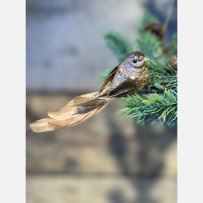 Deko fugl med glimmer  med clips, Guld