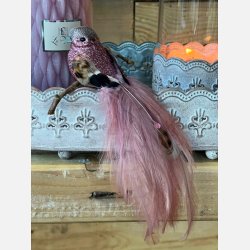 Deko fugl med perle og clips, Rosa