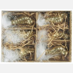 Fugl m/fjer og clips guldglitter