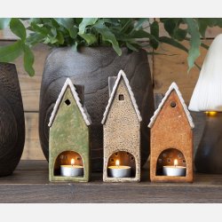 Keramikhus til fyrfadslys, orange