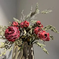 Kunstig blomst rd rose, 3 grene, 5 blomster