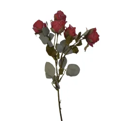 Kunstig blomst rd rose, 3 grene, 5 blomster