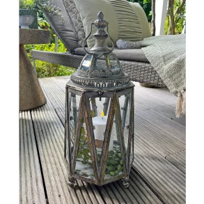 Lanterne m. trekant mnster, antik guld