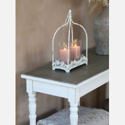 Lanterne m. 2 holdere til lys og dekor, creme