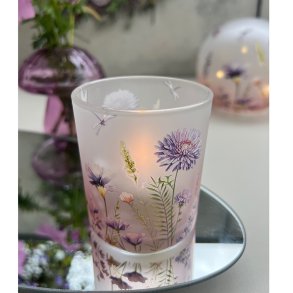 Fyrfadsstage, frosted, rosa/lilla