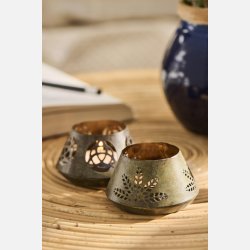 Stage t/fyrfadslys konisk bladmnster grn patina