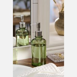 Sbedispenser grnt glas m/slvfarvet pumpe