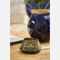 Stage t/fyrfadslys konisk bladmnster grn patina