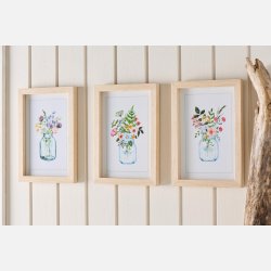 Billede m/blomstermotiv 3 stk. i trramme