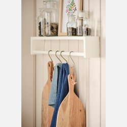 Hylde m/forkant + vendbar til hylde m/tvrstang under, hvid