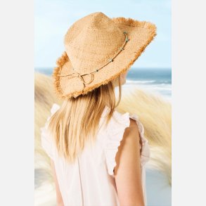 Hat Daisy m/frynset skygge og turkise perler i bindebnd one size