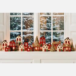 Hus t/fyrfadslys Stillenat grn dr og krans i toppen