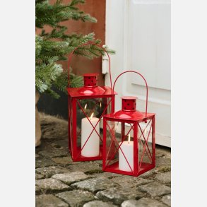 Lanterne r�d firkantet m/kryds over glasset