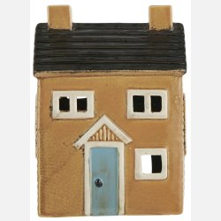 Hus t/fyrfadslys Nyhavn, mrk gul m. sort tag 