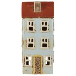 Hus t/fyrfadslys Nyhavn, lysbl m. gul drkarm