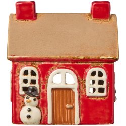 Hus t/fyrfadslys Stillenat snemand ved vinduet