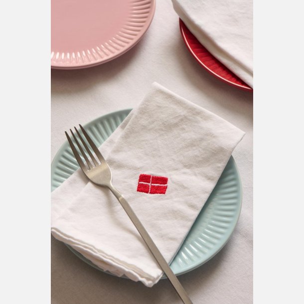 Stofserviet m/dansk flag hvid