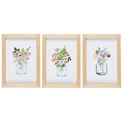 Billede m/blomstermotiv 3 stk. i trramme