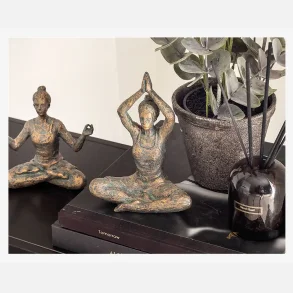 Figur yoga dame antique, st med 2 stk.
