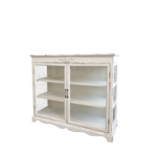 Gl. Skab m. 2 hylder og glaslger, creme