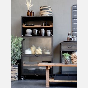 Factory Skab p hjul m. glaslger og 3 trhylder