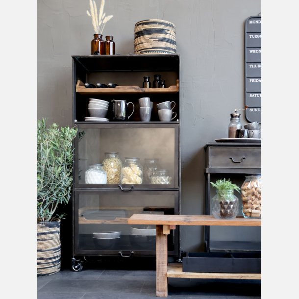 Factory Skab p hjul m. glaslger og 3 trhylder