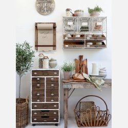 V�greol m. skuffer, tr� og hvid metal