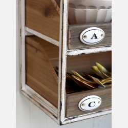 V�greol m. skuffer, tr� og hvid metal