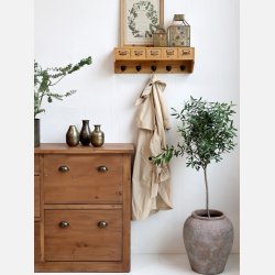 Hylde m. 5 skuffer og 5 knager