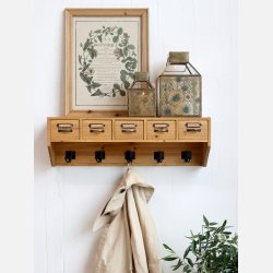 Hylde m. 5 skuffer og 5 knager