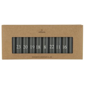 Kalenderlys 1-24 bedelys mrkegr m/hvide tal