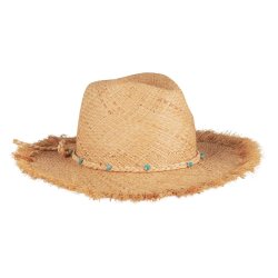 Hat Daisy m/frynset skygge og turkise perler i bindebnd one size