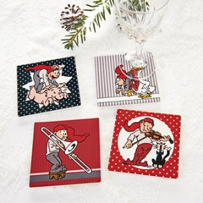 Kakkel glasbrik med Bramming nisse , ske