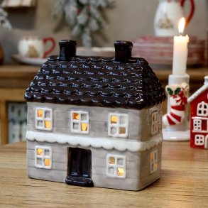 Chamonix Hus til fyrfadslys, gr� m m�rk d�r